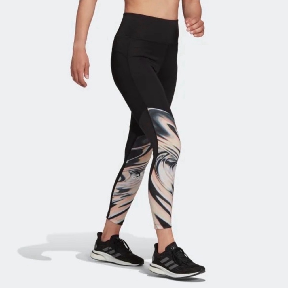 Adidas Women's Black and Cream Swirl Leggings